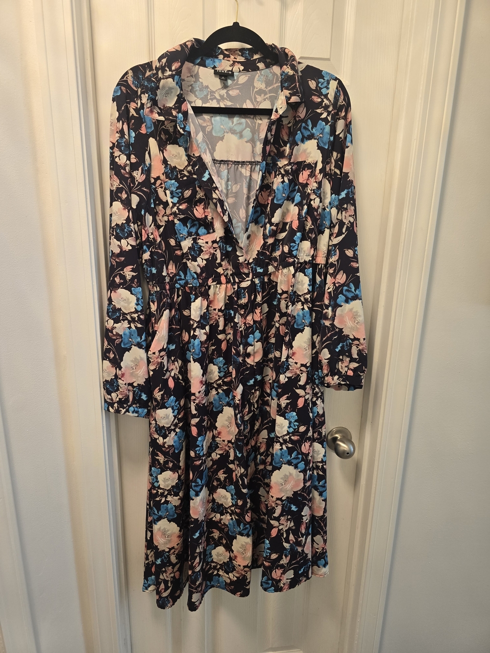 torrid Navy Floral V-Neck Midi Dress with Pink & Blue Flowers